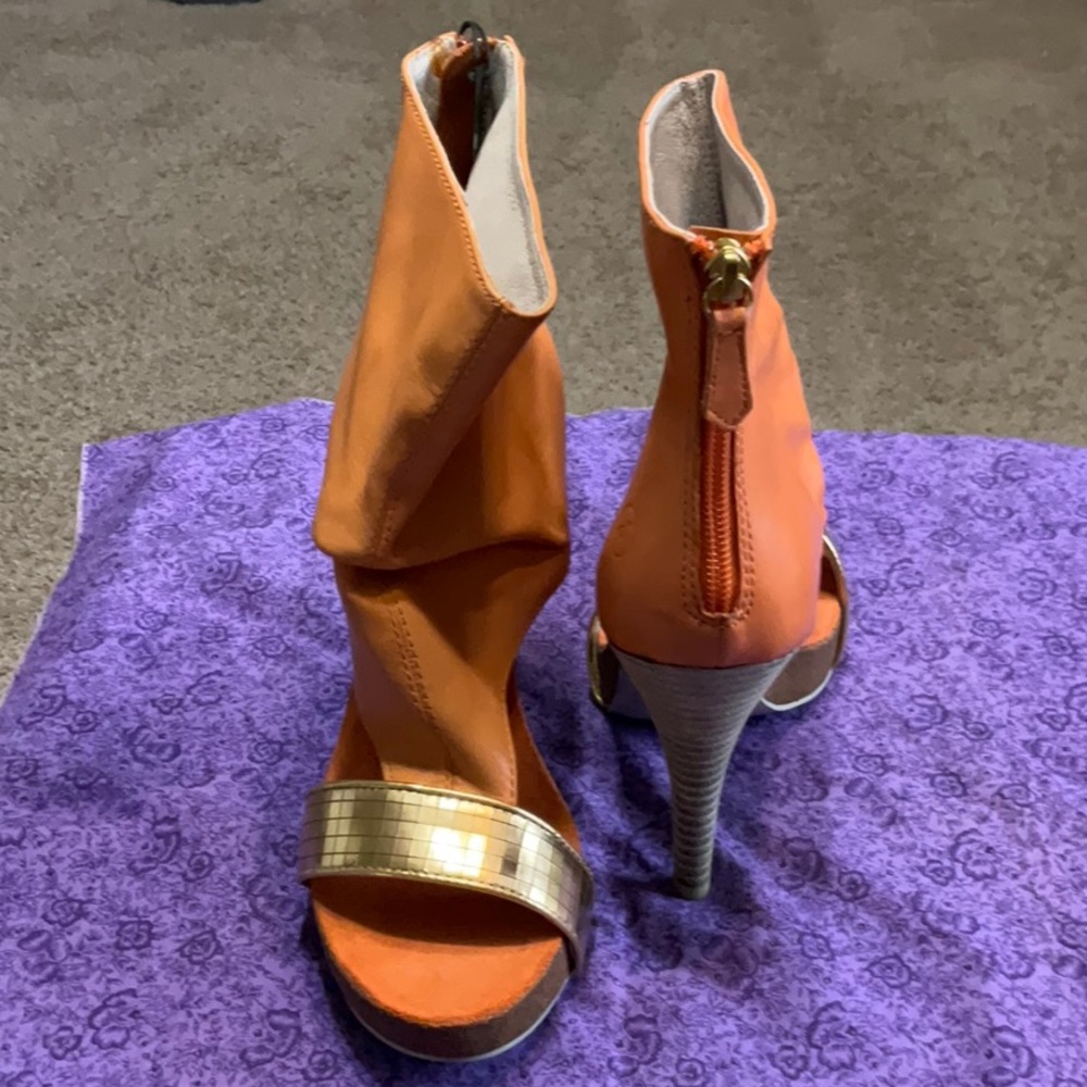 Bronx Orange High Heel Sandals with Leather Upper